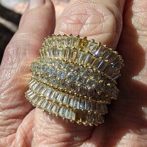 Exquisite Gold Plated 925 Silver CZ Ring Size 10